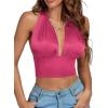 imageLYANER Womens Satin Halter Tie Backless Wrap Cut Out Cami Shirred Crop TopRose