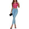 imageLYANER Womens Satin Halter Tie Backless Wrap Cut Out Cami Shirred Crop TopRose