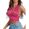 imageLYANER Womens Satin Halter Tie Backless Wrap Cut Out Cami Shirred Crop TopRose