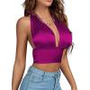 imageLYANER Womens Satin Halter Tie Backless Wrap Cut Out Cami Shirred Crop TopRose Pink