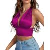 imageLYANER Womens Satin Halter Tie Backless Wrap Cut Out Cami Shirred Crop TopRose Pink