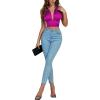 imageLYANER Womens Satin Halter Tie Backless Wrap Cut Out Cami Shirred Crop TopRose Pink