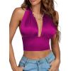 imageLYANER Womens Satin Halter Tie Backless Wrap Cut Out Cami Shirred Crop TopRose Pink