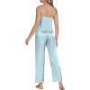 imageLYANER Womens Sexy Deep V Neck Silk Satin Pajamas Sets Lace Trim Cami Tops Long Pants SleepwearDusty Blue