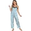 imageLYANER Womens Sexy Deep V Neck Silk Satin Pajamas Sets Lace Trim Cami Tops Long Pants SleepwearDusty Blue