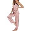 imageLYANER Womens Sexy Deep V Neck Silk Satin Pajamas Sets Lace Trim Cami Tops Long Pants SleepwearDusty Pink