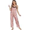 imageLYANER Womens Sexy Deep V Neck Silk Satin Pajamas Sets Lace Trim Cami Tops Long Pants SleepwearDusty Pink