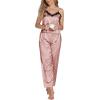 imageLYANER Womens Sexy Deep V Neck Silk Satin Pajamas Sets Lace Trim Cami Tops Long Pants SleepwearDusty Pink
