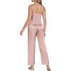 imageLYANER Womens Sexy Deep V Neck Silk Satin Pajamas Sets Lace Trim Cami Tops Long Pants SleepwearDusty Pink
