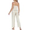 imageLYANER Womens Sexy Deep V Neck Silk Satin Pajamas Sets Lace Trim Cami Tops Long Pants SleepwearKhaki