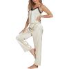 imageLYANER Womens Sexy Deep V Neck Silk Satin Pajamas Sets Lace Trim Cami Tops Long Pants SleepwearKhaki