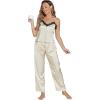 imageLYANER Womens Sexy Deep V Neck Silk Satin Pajamas Sets Lace Trim Cami Tops Long Pants SleepwearKhaki