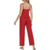imageLYANER Womens Sexy Deep V Neck Silk Satin Pajamas Sets Lace Trim Cami Tops Long Pants SleepwearRed
