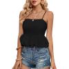 imageLYANER Womens Spaghetti Strap Ruffle Hem Sleeveless Cami Tank Top BlousesBlack