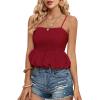imageLYANER Womens Spaghetti Strap Ruffle Hem Sleeveless Cami Tank Top BlousesBurgundy