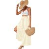 imageLYANER Womens Tie Front High Waist Side Split Slit Flowy Wide Leg Pleated Pant with BeltBeige