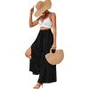 imageLYANER Womens Tie Front High Waist Side Split Slit Flowy Wide Leg Pleated Pant with BeltBlack
