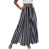 imageLYANER Womens Tie Front High Waist Side Split Slit Flowy Wide Leg Pleated Pant with BeltBlack Stripe
