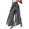 imageLYANER Womens Tie Front High Waist Side Split Slit Flowy Wide Leg Pleated Pant with BeltBlack Stripe