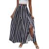 imageLYANER Womens Tie Front High Waist Side Split Slit Flowy Wide Leg Pleated Pant with BeltBlack Stripe