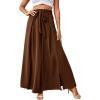 imageLYANER Womens Tie Front High Waist Side Split Slit Flowy Wide Leg Pleated Pant with BeltBrown