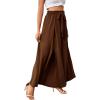 imageLYANER Womens Tie Front High Waist Side Split Slit Flowy Wide Leg Pleated Pant with BeltBrown