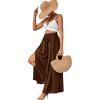 imageLYANER Womens Tie Front High Waist Side Split Slit Flowy Wide Leg Pleated Pant with BeltBrown