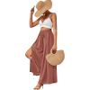 imageLYANER Womens Tie Front High Waist Side Split Slit Flowy Wide Leg Pleated Pant with BeltCoral Red
