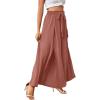 imageLYANER Womens Tie Front High Waist Side Split Slit Flowy Wide Leg Pleated Pant with BeltCoral Red