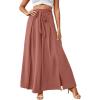 imageLYANER Womens Tie Front High Waist Side Split Slit Flowy Wide Leg Pleated Pant with BeltCoral Red