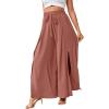 imageLYANER Womens Tie Front High Waist Side Split Slit Flowy Wide Leg Pleated Pant with BeltCoral Red