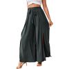 imageLYANER Womens Tie Front High Waist Side Split Slit Flowy Wide Leg Pleated Pant with BeltDark Gray