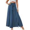 imageLYANER Womens Tie Front High Waist Side Split Slit Flowy Wide Leg Pleated Pant with BeltDusty Blue