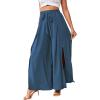 imageLYANER Womens Tie Front High Waist Side Split Slit Flowy Wide Leg Pleated Pant with BeltDusty Blue