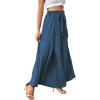 imageLYANER Womens Tie Front High Waist Side Split Slit Flowy Wide Leg Pleated Pant with BeltDusty Blue