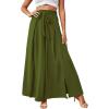imageLYANER Womens Tie Front High Waist Side Split Slit Flowy Wide Leg Pleated Pant with BeltGreen