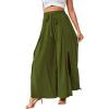 imageLYANER Womens Tie Front High Waist Side Split Slit Flowy Wide Leg Pleated Pant with BeltGreen