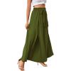 imageLYANER Womens Tie Front High Waist Side Split Slit Flowy Wide Leg Pleated Pant with BeltGreen