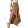 imageLYANER Womens Tie Front High Waist Side Split Slit Flowy Wide Leg Pleated Pant with BeltKhaki