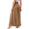 imageLYANER Womens Tie Front High Waist Side Split Slit Flowy Wide Leg Pleated Pant with BeltKhaki