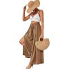 imageLYANER Womens Tie Front High Waist Side Split Slit Flowy Wide Leg Pleated Pant with BeltKhaki