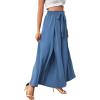 imageLYANER Womens Tie Front High Waist Side Split Slit Flowy Wide Leg Pleated Pant with BeltLake Blue