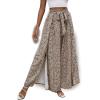 imageLYANER Womens Tie Front High Waist Side Split Slit Flowy Wide Leg Pleated Pant with BeltLeopard