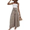 imageLYANER Womens Tie Front High Waist Side Split Slit Flowy Wide Leg Pleated Pant with BeltLeopard