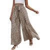 imageLYANER Womens Tie Front High Waist Side Split Slit Flowy Wide Leg Pleated Pant with BeltLeopard