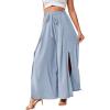 imageLYANER Womens Tie Front High Waist Side Split Slit Flowy Wide Leg Pleated Pant with BeltLight Blue