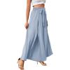 imageLYANER Womens Tie Front High Waist Side Split Slit Flowy Wide Leg Pleated Pant with BeltLight Blue