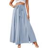 imageLYANER Womens Tie Front High Waist Side Split Slit Flowy Wide Leg Pleated Pant with BeltLight Blue