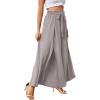 imageLYANER Womens Tie Front High Waist Side Split Slit Flowy Wide Leg Pleated Pant with BeltLight Gray
