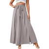 imageLYANER Womens Tie Front High Waist Side Split Slit Flowy Wide Leg Pleated Pant with BeltLight Gray